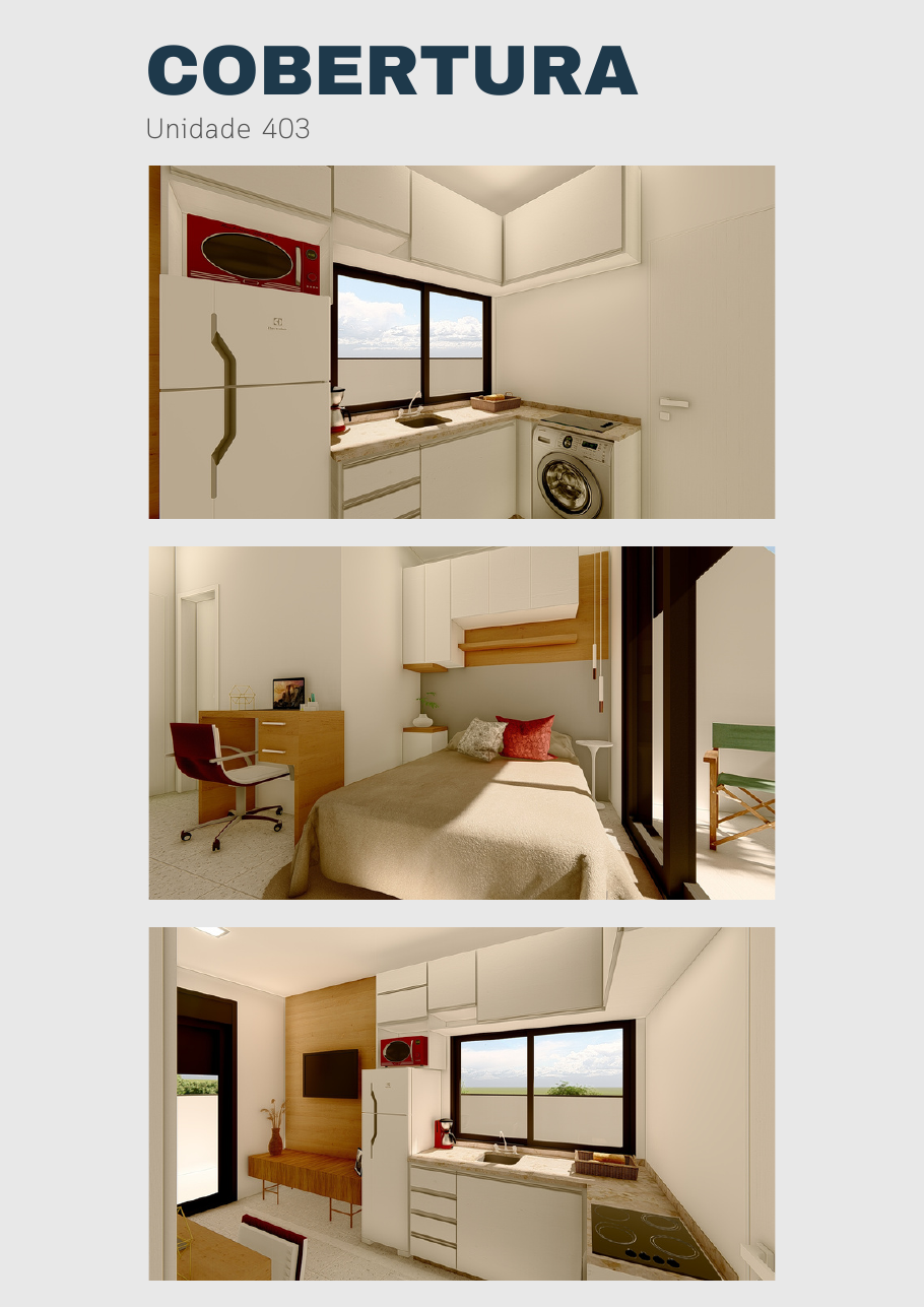 Ilustração dos possíveis ambientes da Cobertura Capri 403